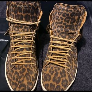 Saint Laurent Leopard Fringe High-Top Sneaker